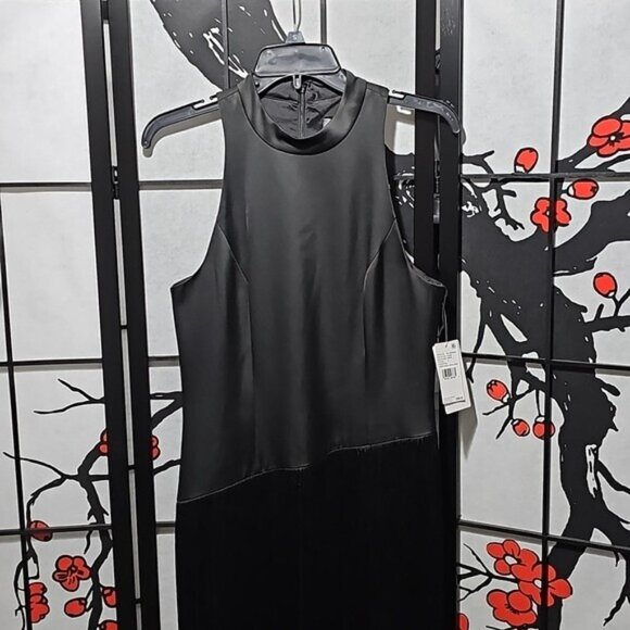 Liv Foster Mock Neck Sleeveless Midi Asymmetrical Fringe Crepe Dress Size 8 New - Picture 4 of 16